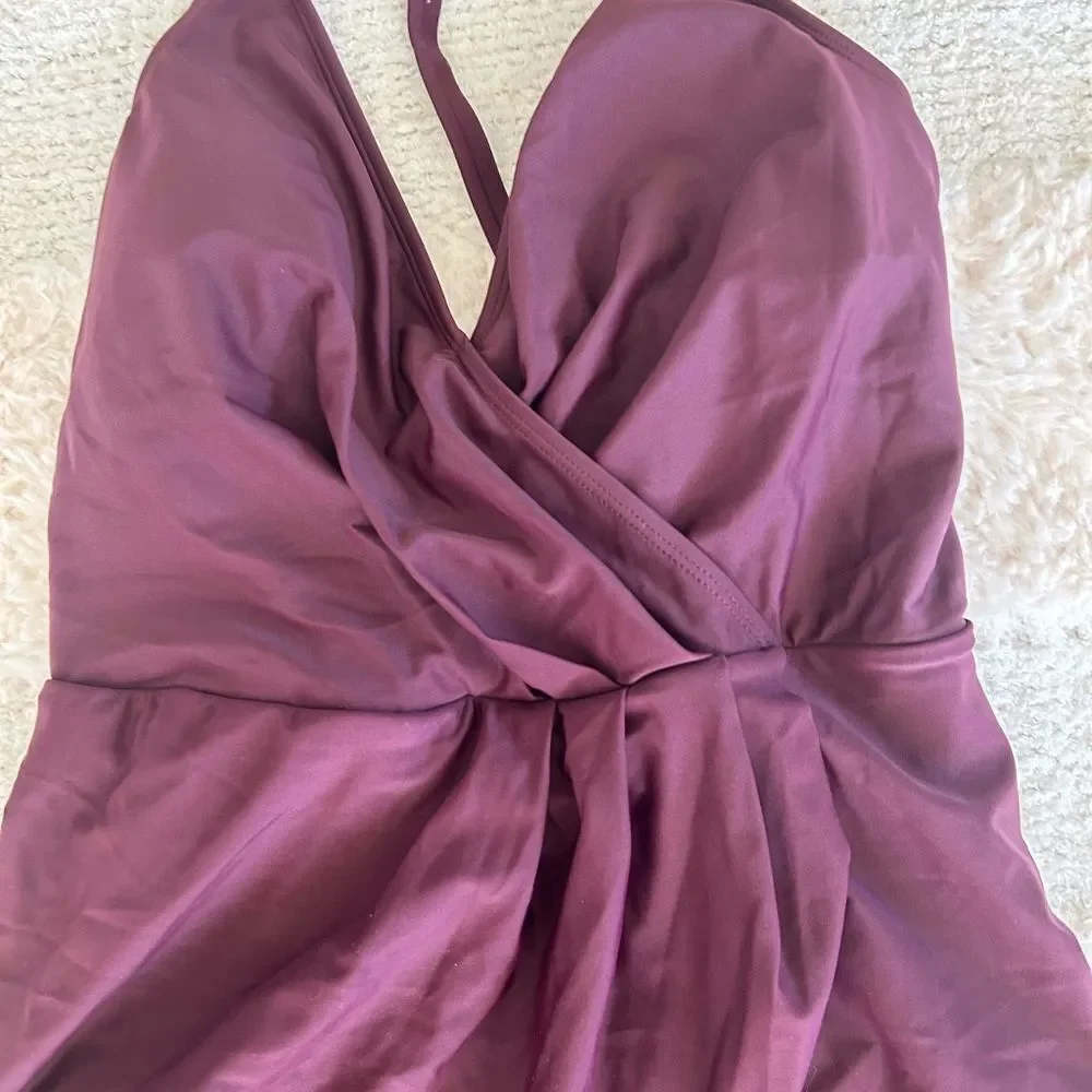 Cupshe Women's Ruched Cross Back Swim Dress, Size Small, Purple, NWT_3